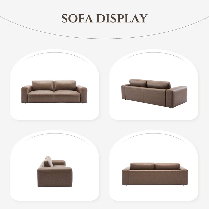 95" Oversized 3-Seater Sofa - Extra Deep Seats & Wide Arms, Down-Filled PU Leather Couch for Living Room, Apartment
