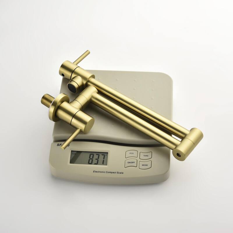 2-Handle Wall Mounted 180°horizontal rotation Pot Filler in Brushed Gold