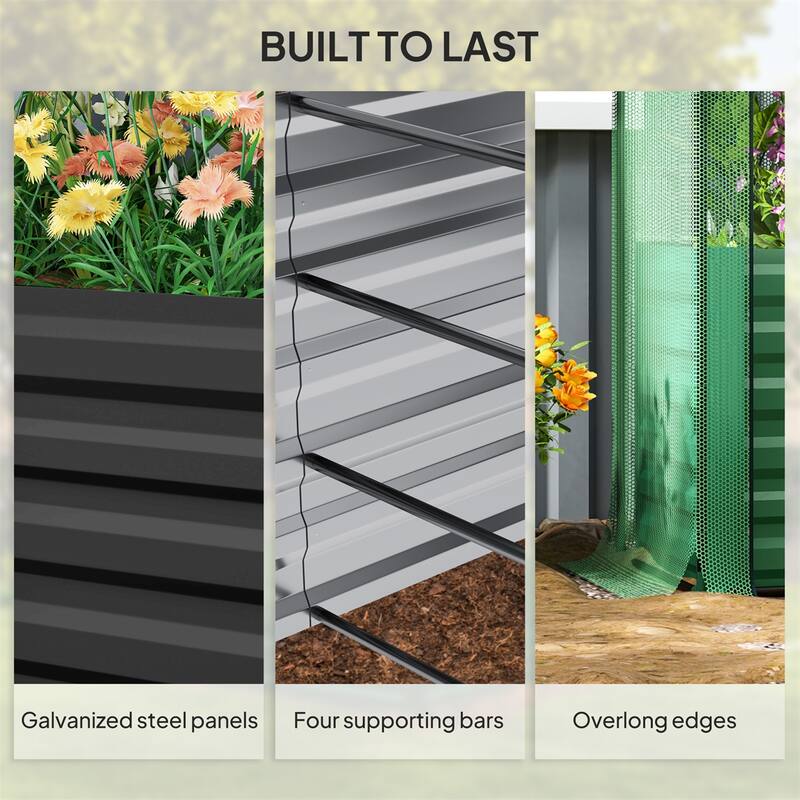 Galvanized Steel Raised Garden Bed with Crop Cage and Shade