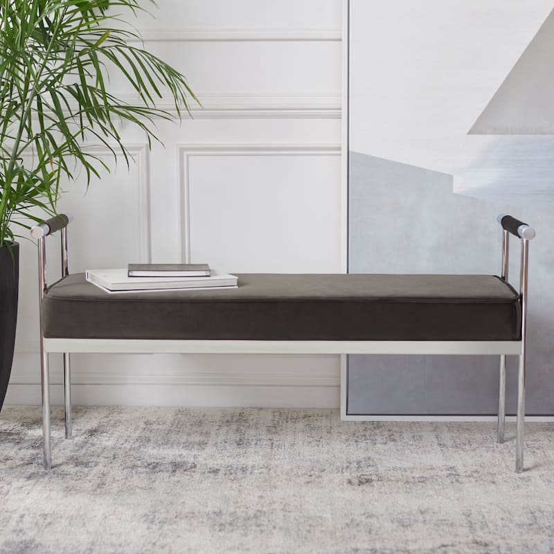 SAFAVIEH Pinkey Glam Long Rectangle Cushion Bench with Arms - 48" W x 17.3" L x 24.8" H - 48Wx17Dx25H