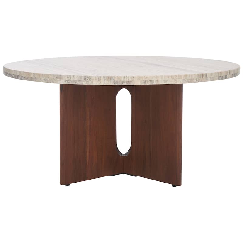 SAFAVIEH Couture Shayna Solid Wood/Travertine Coffee Table - 35Wx35Dx17H