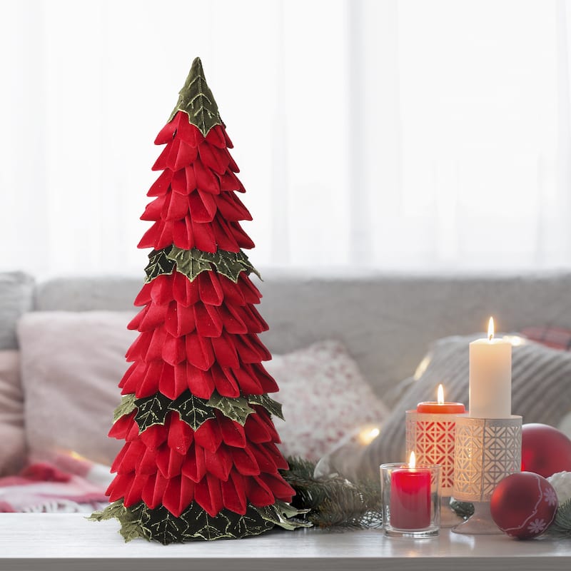 28" Velvet Holly Leaf Cone Tree