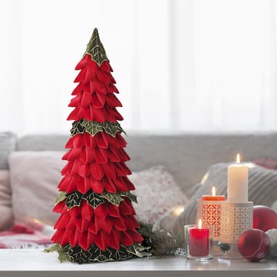 28" Velvet Holly Leaf Cone Tree