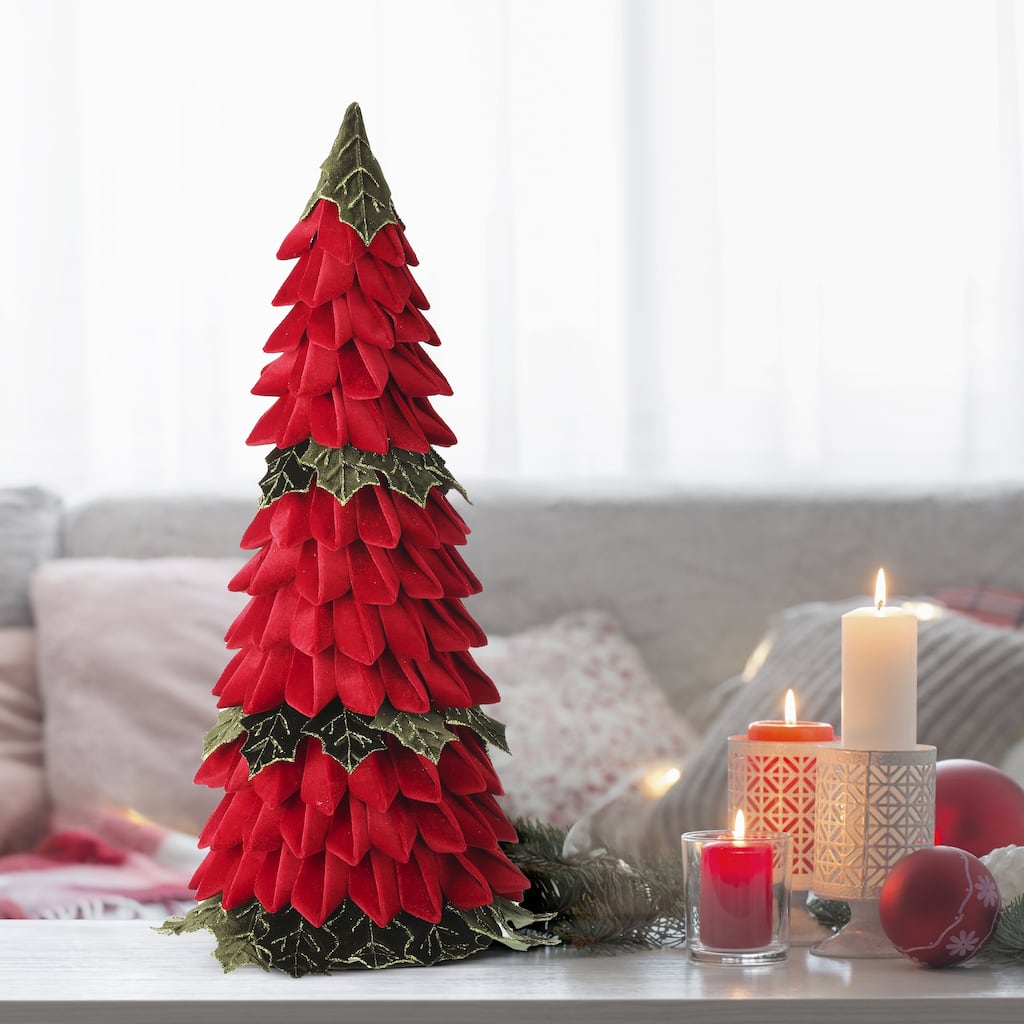 28" Velvet Holly Leaf Cone Tree