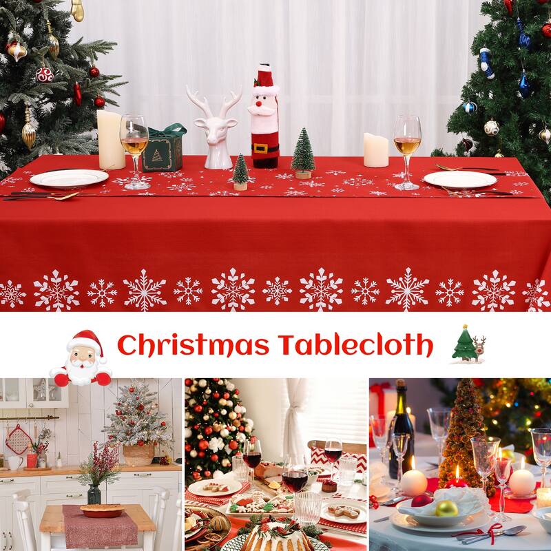 Christmas Tablecloth Snowflakes Xmas Decor for Rectangle Tables, Red