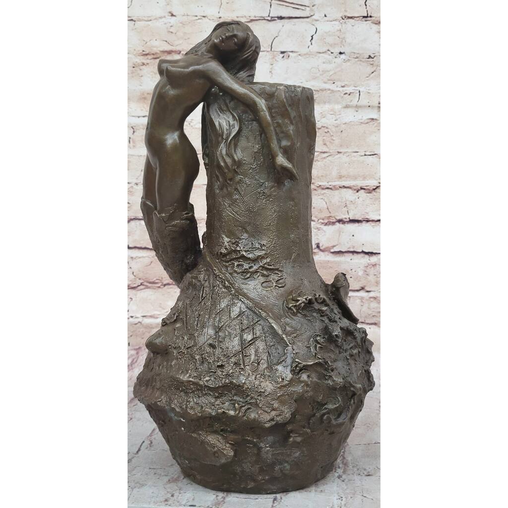 Signed Original Art Nouveau Aldo Vitaleh Mermaid Vase Bronze Sculpture Statue