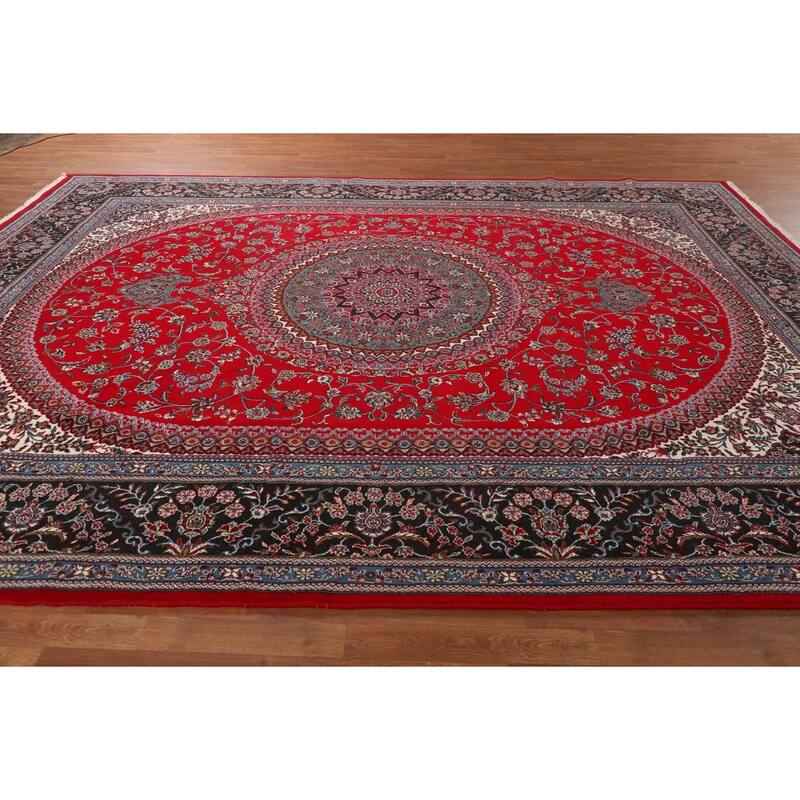 Traditional Red Kashan Turkish Area Rug Bedroom Machine-Made Carpet - 9'8" x 13'4"