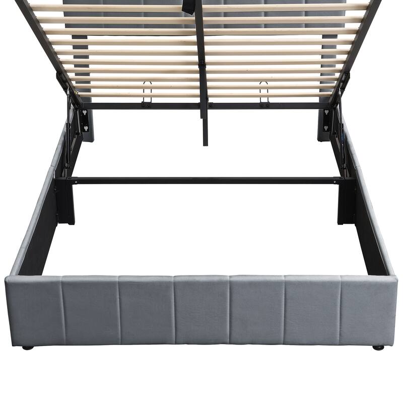 Linen Upholstered Platform Bed with a Hydraulic Storage System