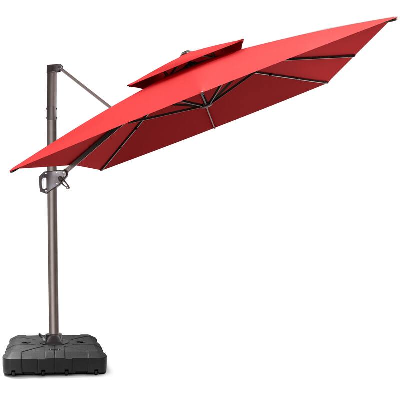 11 × 9 ft Outdoor Patio Offset Cantilever Dual Top Umbrella with Weighted Base