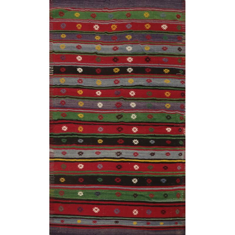 Hand Woven Oriental 100% Wool Carpet Southwestern Tribal Multi-Colored Kilim Area Rug - 8' 7'' X 5' 3''