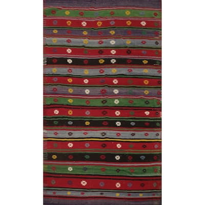 Hand Woven Oriental 100% Wool Carpet Southwestern Tribal Multi-Colored Kilim Area Rug - 8' 7'' X 5' 3''