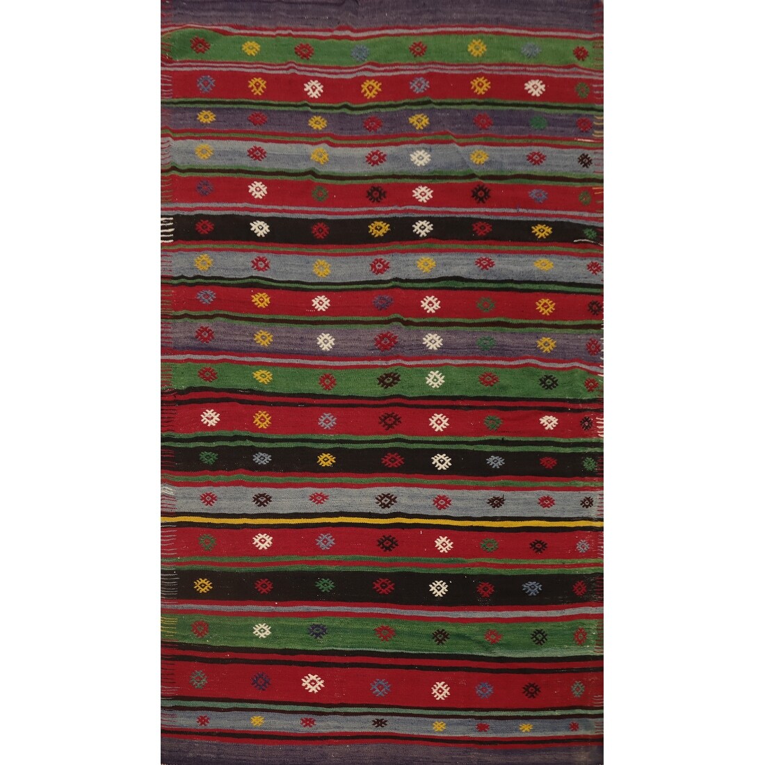 Hand Woven Oriental 100% Wool Carpet Southwestern Tribal Multi-Colored Kilim Area Rug - 8' 7'' X 5' 3''