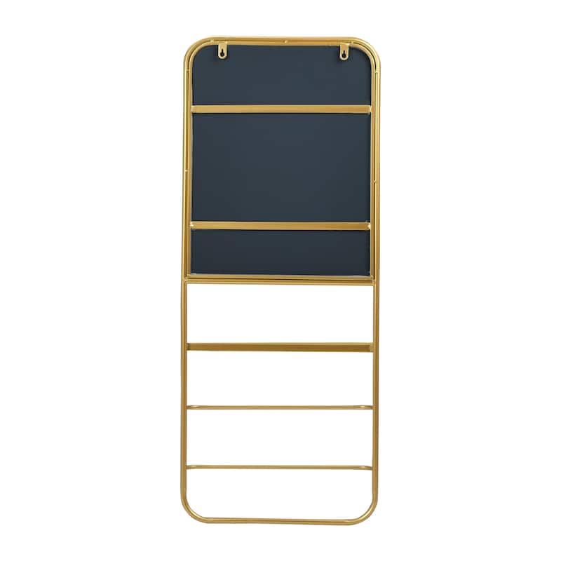 Metal Wall Mirror With Shelf, Gold Finish