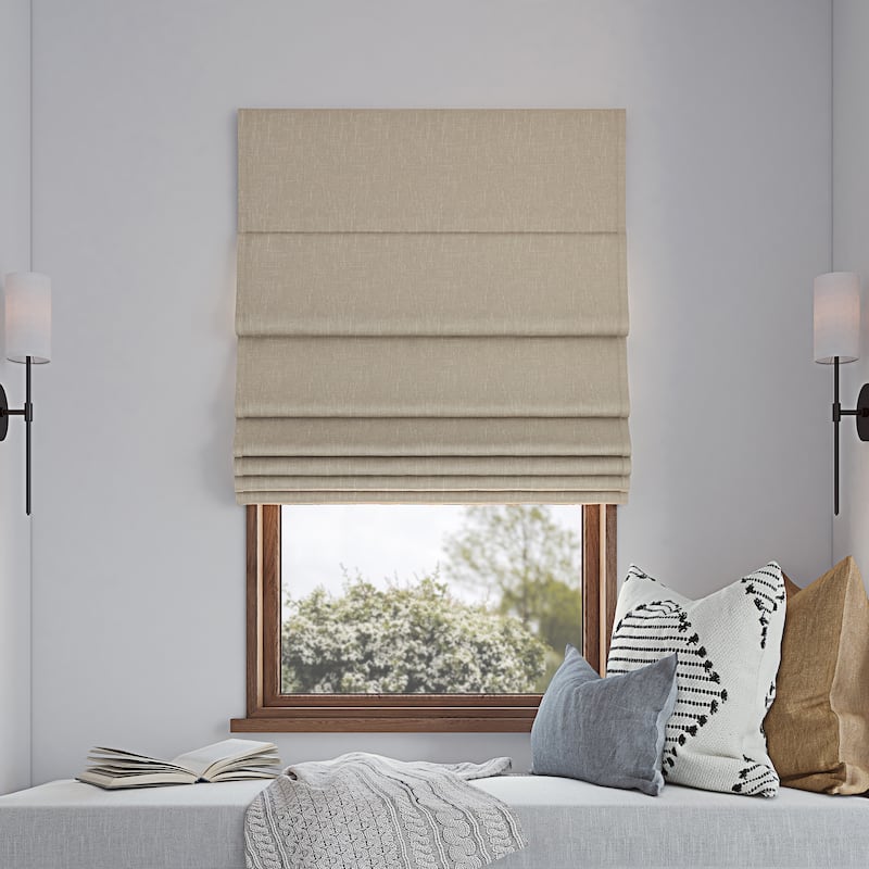 Sun Zero Pryer Textured Total Blackout Cordless Roman Shade - 31" x 64" - Beige