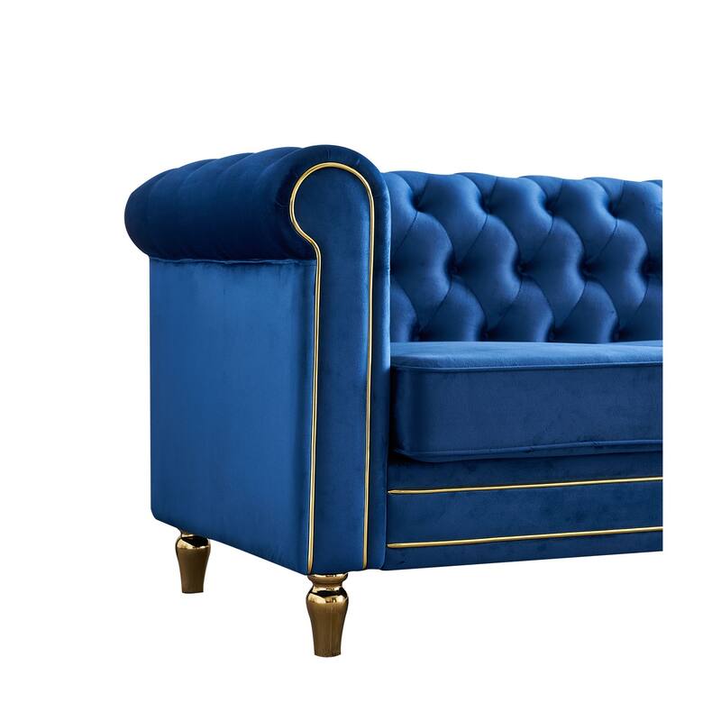 Modern Chesterfield Couch with Button Tufting, High-Density Foam & Gold Accents - 85'' Wide