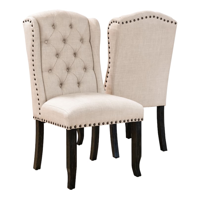 Tays Tufted Linen Wingback Dining Chairs (Set of 2) by Furniture of America