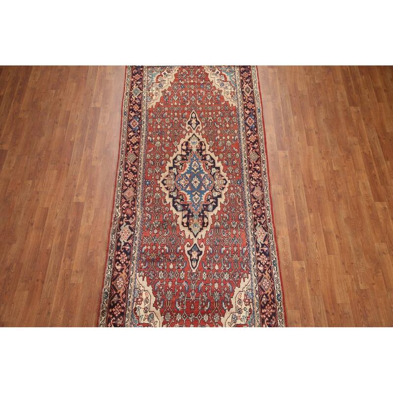 Hand Knotted Oriental 100% Wool Carpet Traditional Medallion Red Malayer Runner Rug - 10' 7'' X 3' 11''
