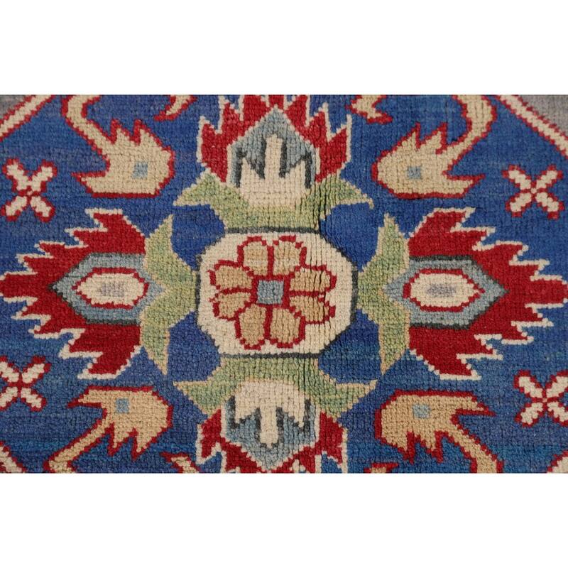 Gray Geometric Kazak Area Rug Hand-Knotted Wool Carpet - 5'2" x 6'7"
