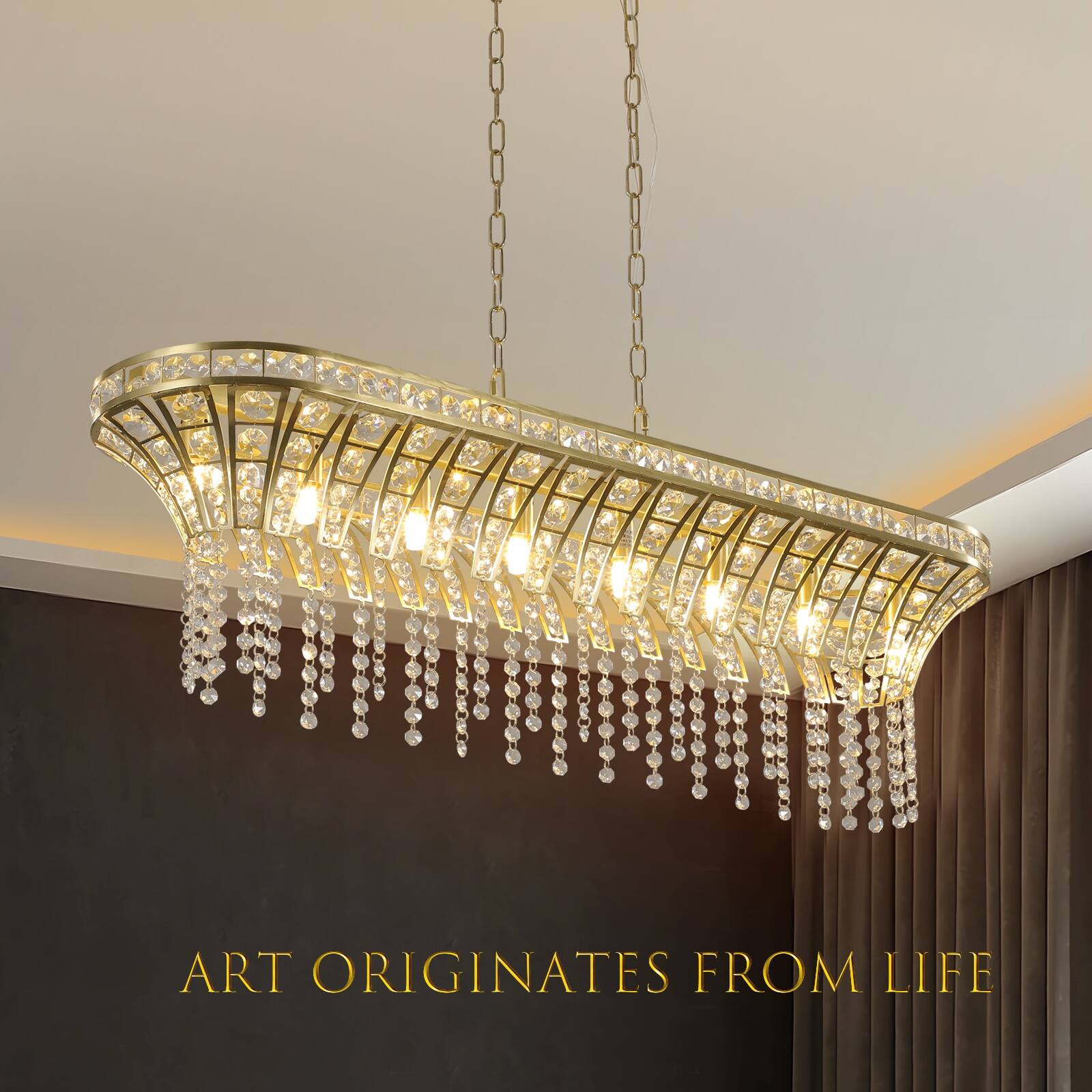 Modern Champagne Gold Kitchen Island Light Oval Crystal ceiling