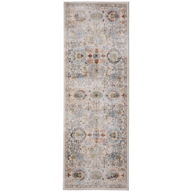 Grand Bazaar Claymore Machine Made Floral & Botanical Traditional Area Rug - 2'6" x 7'3" - Tan/Blue/Red