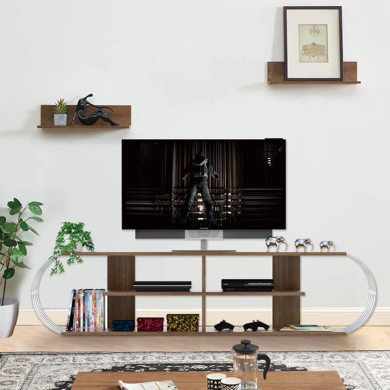 Modern 68 in. Wood TV Stand with 4 Storage Shelves Fits TV's up to 68 in.