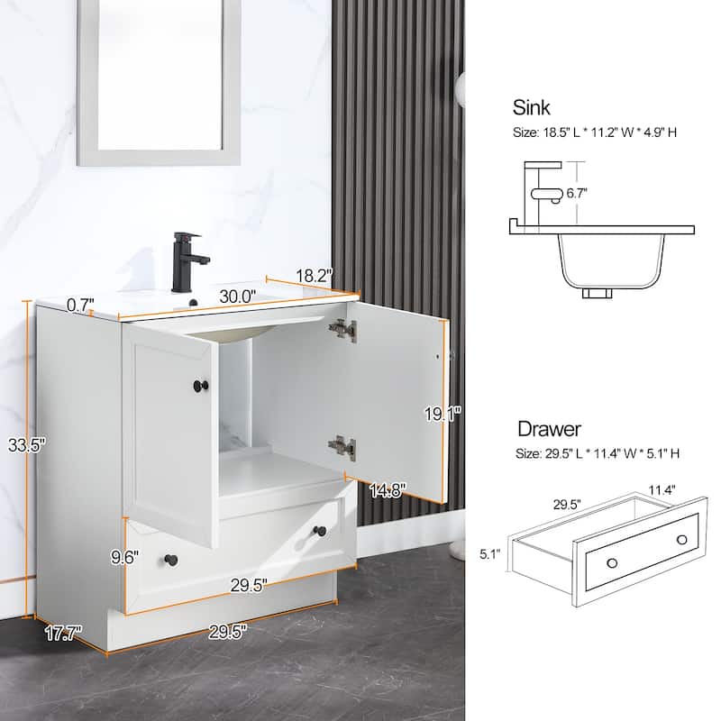 Solid Wood Bathroom Vanity Cabinet with Ceramic Undermount Sink Top Skirting Design