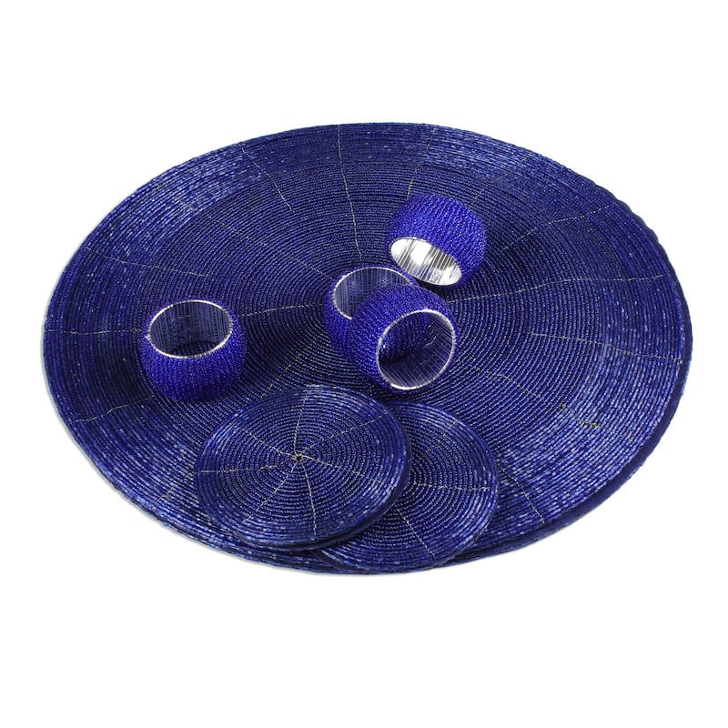 Novica Handmade Elegance In Blue Glass Beaded Table Set (12 Piece)