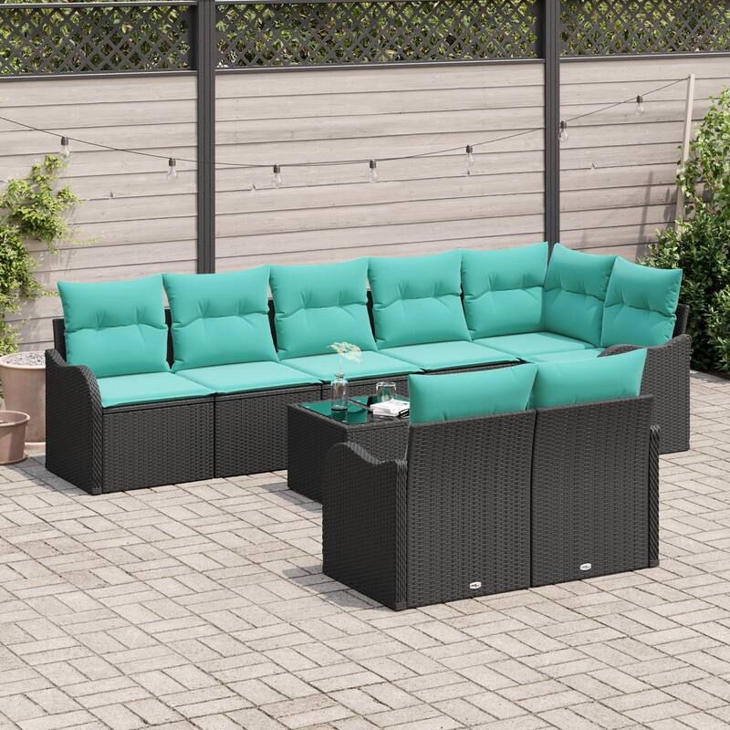 vidaXL 8/9 Garden Sofa Set with Cushions Black/Brown/Grey Poly Rattan - 113.2 x 48.2 x 27.2