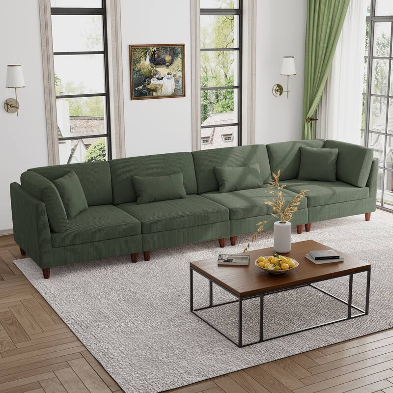 Modern Modular Corduroy Sectional Sofa with Ottoman