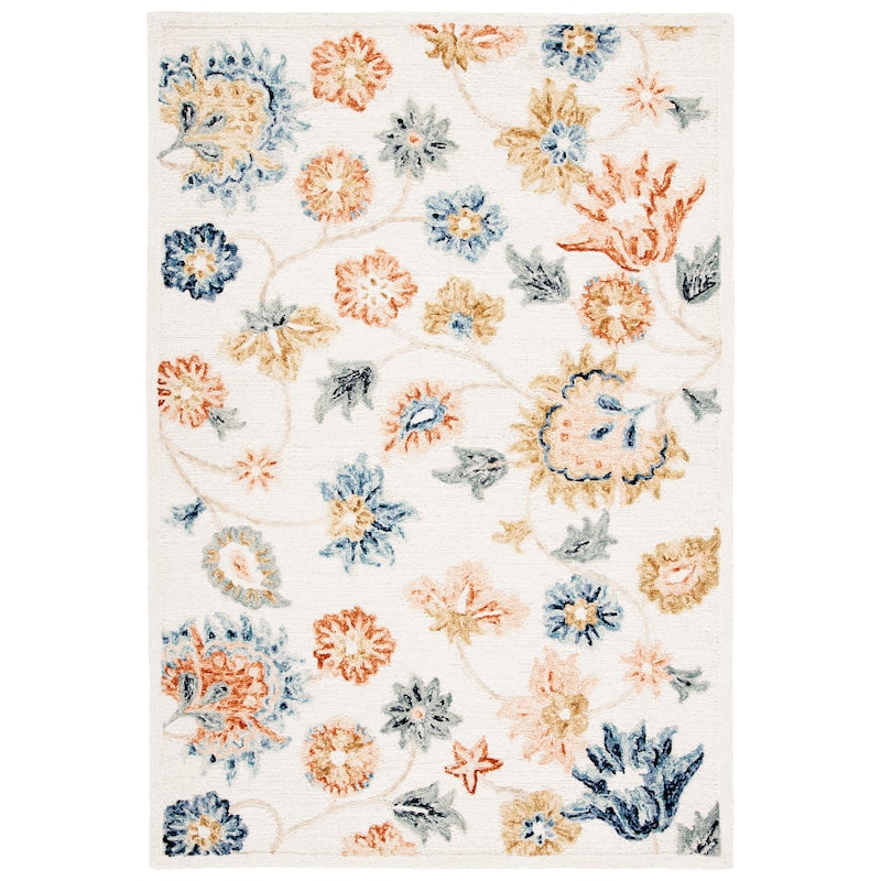 SAFAVIEH Handmade Metro Astghik Floral Wool Rug - 6' Square - Ivory/Grey