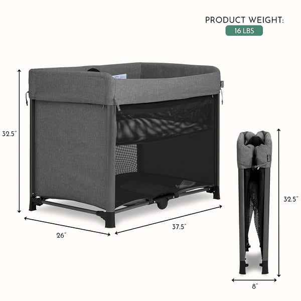 dimension image slide 0 of 2, Evolur Zane Portable Baby Playard | On The Go- Instant Fold Playard, with Removable Mattress Cover & Zipper Full Bassinet