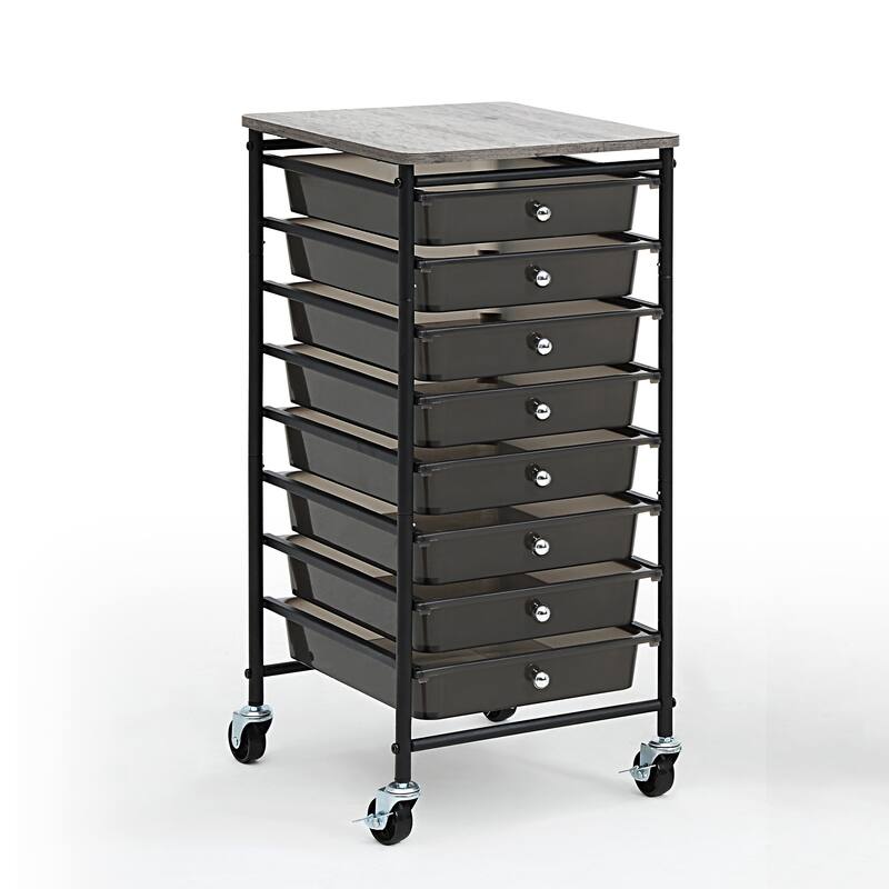 SunnyPoint Wooden Top Compact Rolling Storage 8 Drawers Organizer Mobile Utility Cart