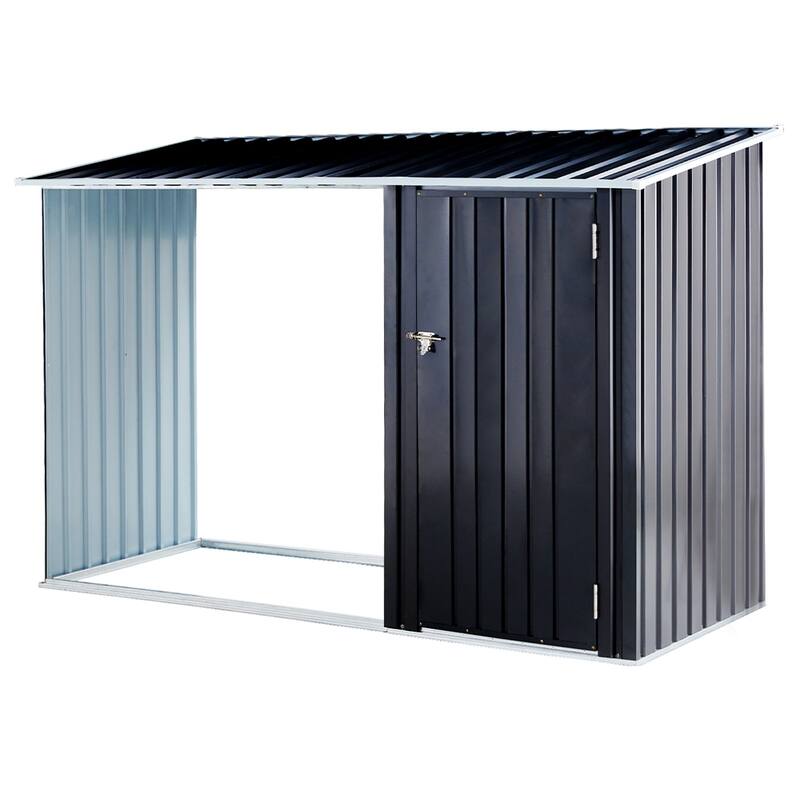 2-in-1 Galvanized Steel Utility Outdoor Storage Shed w/Log Holder - Black