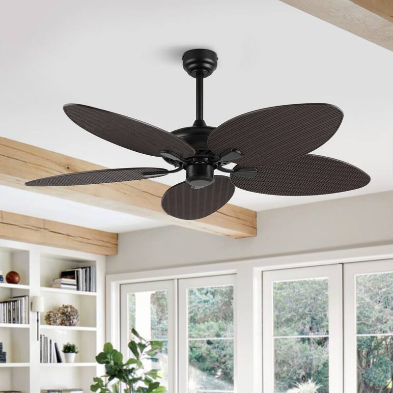 Max 52" Bohemian Industrial Iron/Plastic Mobile-App/Remote-Controlled 6-Speed Palm Blade Ceiling Fan, by JONATHAN Y
