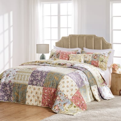 Greenland Home Fashions Blooming Prairie All-Cotton Authentic Patchwork Bedspread Set