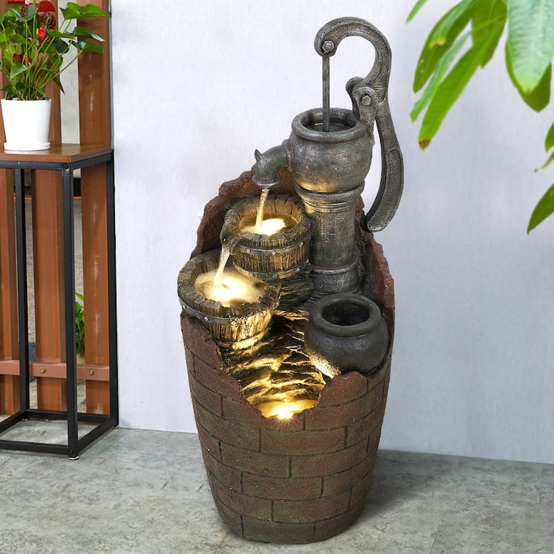 32.6-inch High Water Pump Cascading Water Fountain with LED Lights
