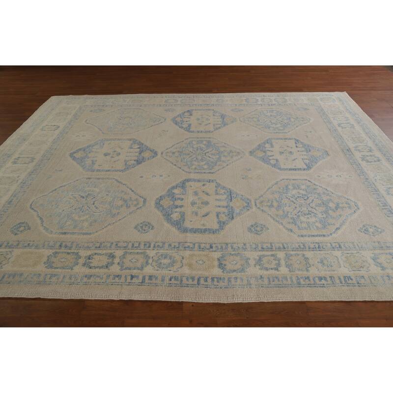 Hand Knotted Oriental 100% Wool Carpet Transitional All-Over Beige & Ivories Oushak Area Rug - 10' 6'' X 8' 2''