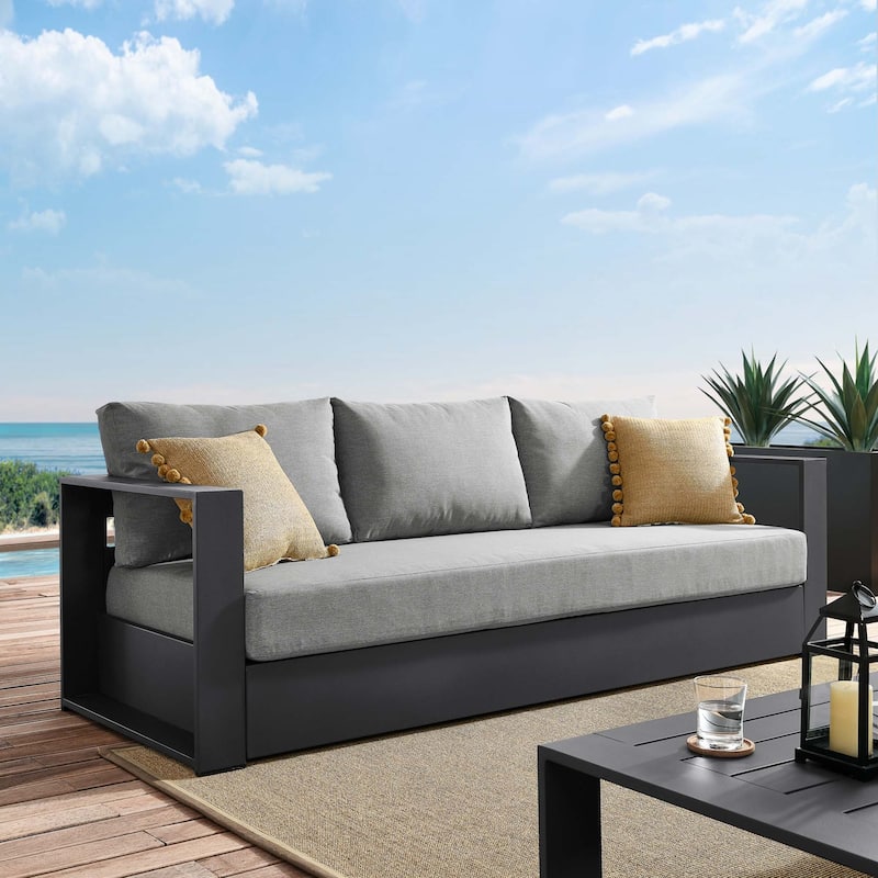 Tahoe Outdoor Patio Powder-Coated Aluminum Sofa - Gray Gray