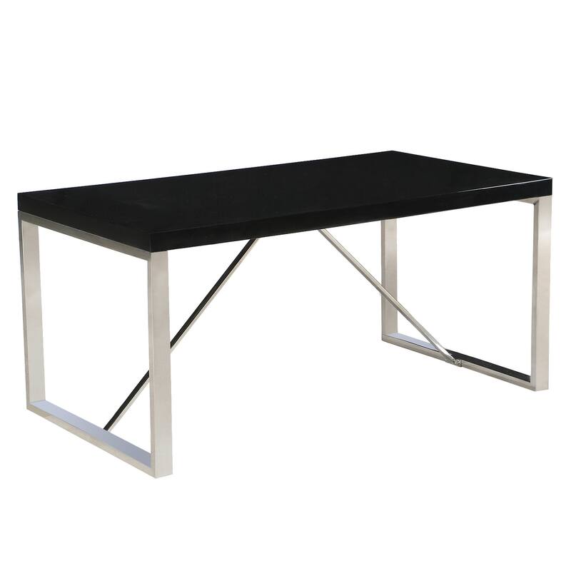 Modern Mid Century Glossy Paint Wood top Silver Chrome Steel Leg Base Rectangle Dining Table Home Office Restaurant