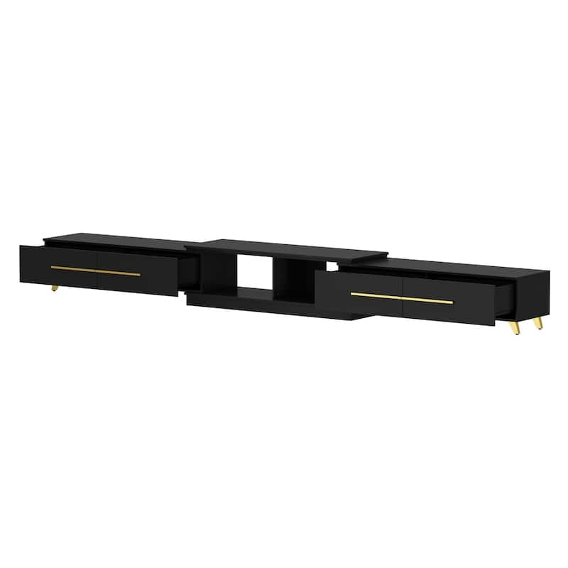 13.1"H Extendable Designs TV Stand with 4 Storage Drawer Black/White