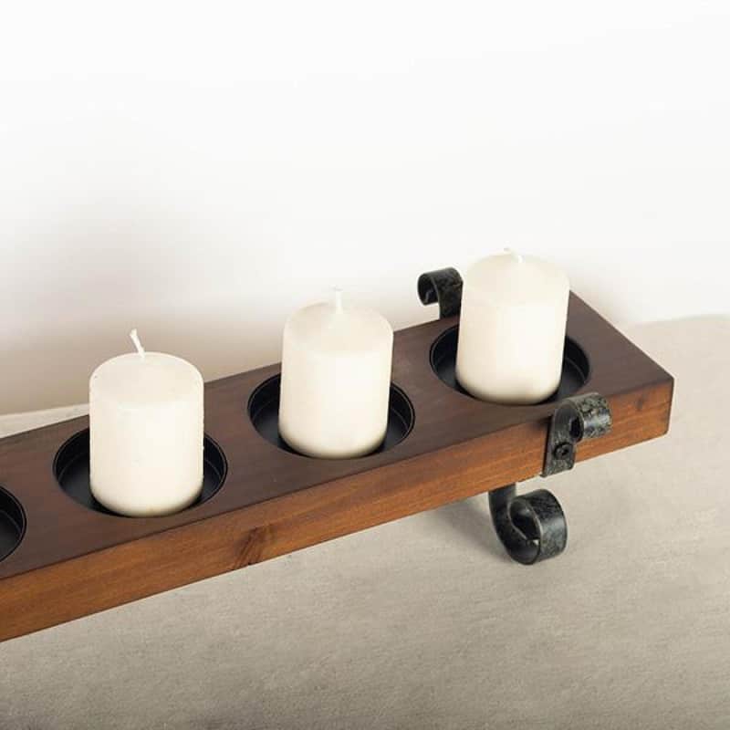 6 Slots Wooden With Metal Legs Tealight Candle Holder