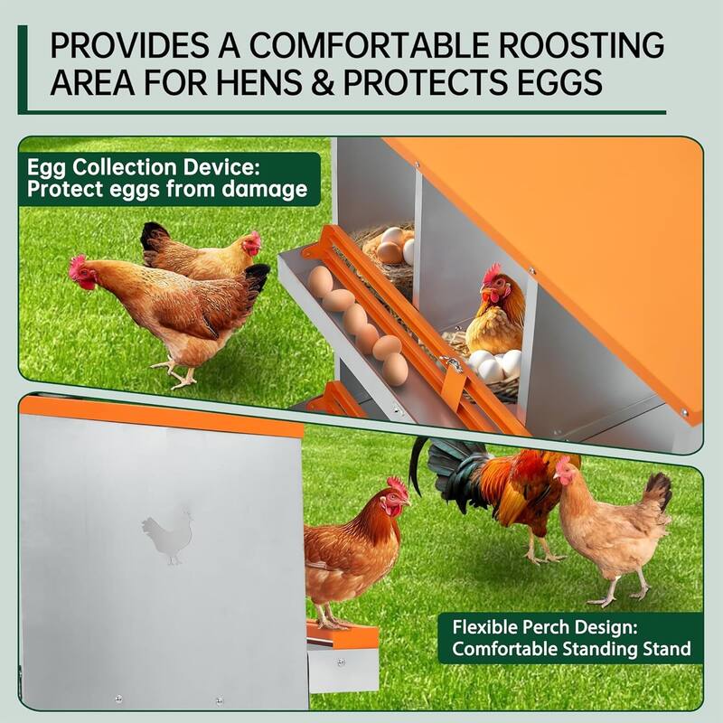 Wall-Mount or Free-Standing Metal Chicken Nesting Box for Hens, Orange