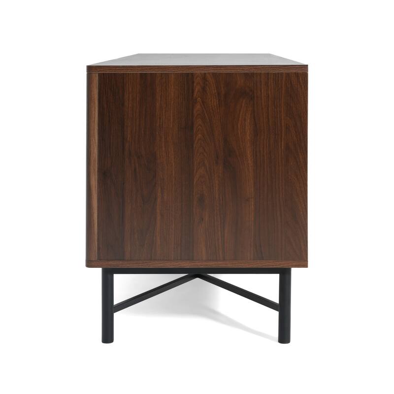 Modern Multifunctional 4-Door TV Stand with 2 Storage Spaces and Adjustable Shelves, for Living Rooms, Chestnut