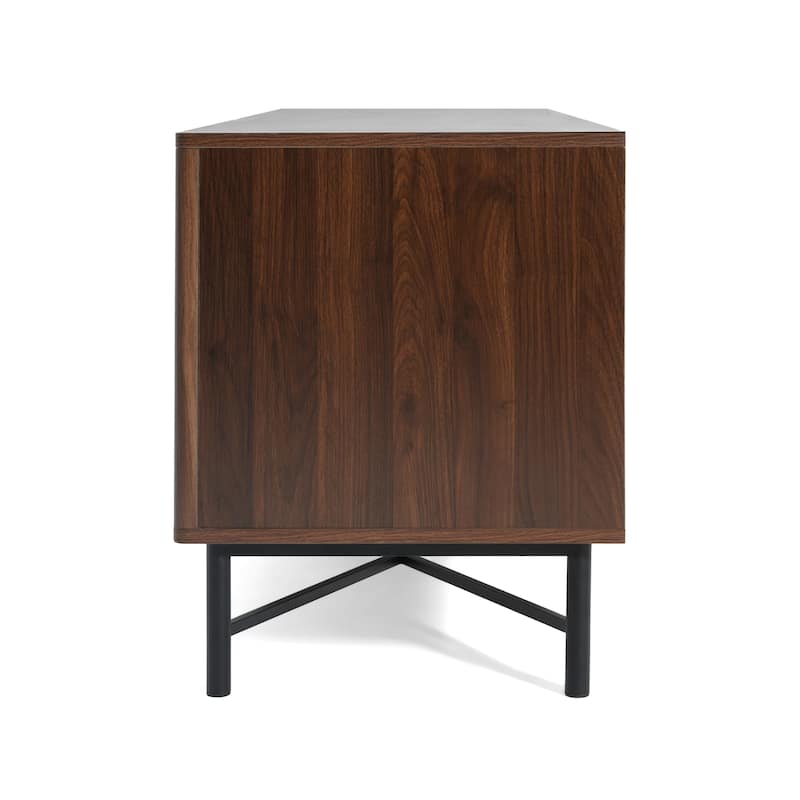 Wood TV Stand with 4 Doors, Media Console with 2 Adjustable Shelves, Large Capacity Entertainment Center