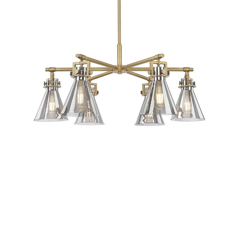 Innovations Lighting 411-6CR-16-26 Newton Cone Chandelier Newton Cone - Brushed Brass / Light Smoke
