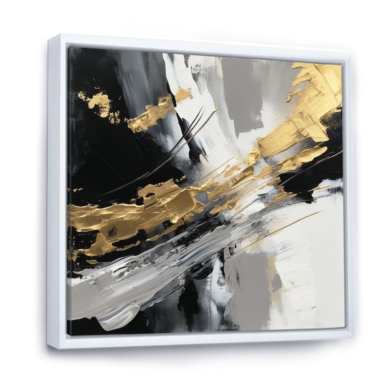 Designart "Golden River Wildness Abstract Gold And Black" Abstract Painting Framed Wall Art Living Room