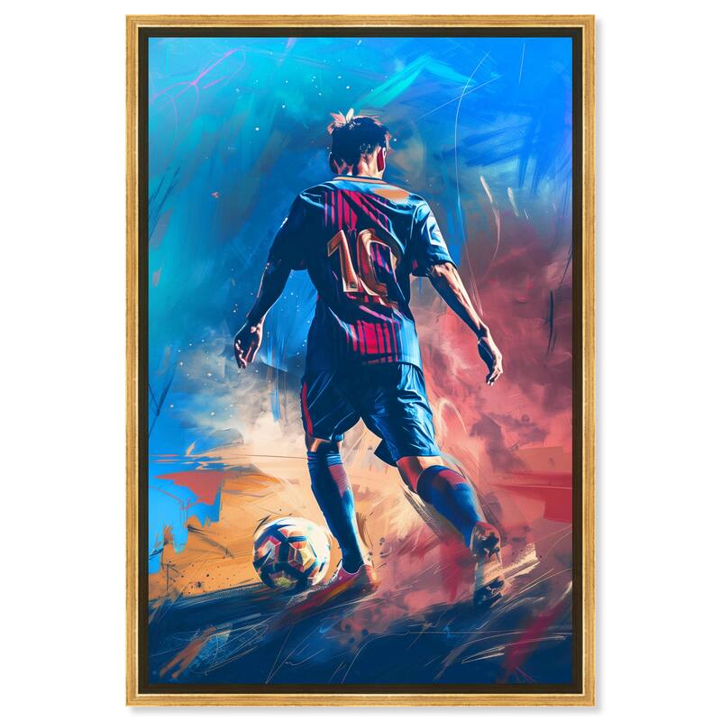 Notoriart Bold And Colorful Soccer Player Framed Soccer 1 Piece Canvas Wall Art - 37 x 55 - Gold