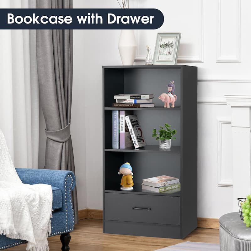 4-Tier Bookcase 48''Bookshelf Storage Organizer Grey/White/Natural