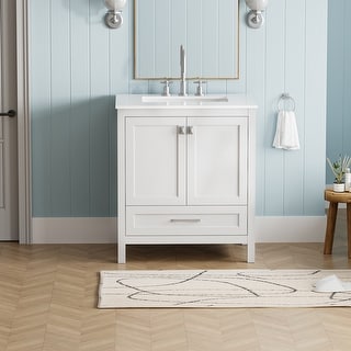 ABRUZZO 30" Freestanding Bathroom Vanity with Carrara Marble Top Solid Wood Frame Soft-Close Doors Undermount Ceramic Sink