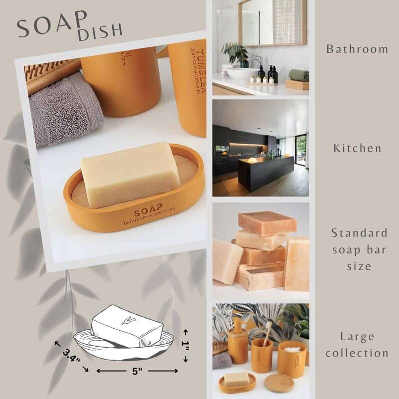 Chic Polyresin Soap Dish with Draining Bamboo Insert - 5 L x 3.4 W x 1 H